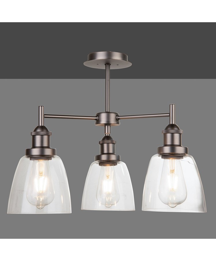 Echo Modern Industrial Style Ceiling 3 Light - Pewter - Clear Glass Shades Echo Modern Industrial Style Ceiling 3 Light - Pewter - Clear Glass Shades