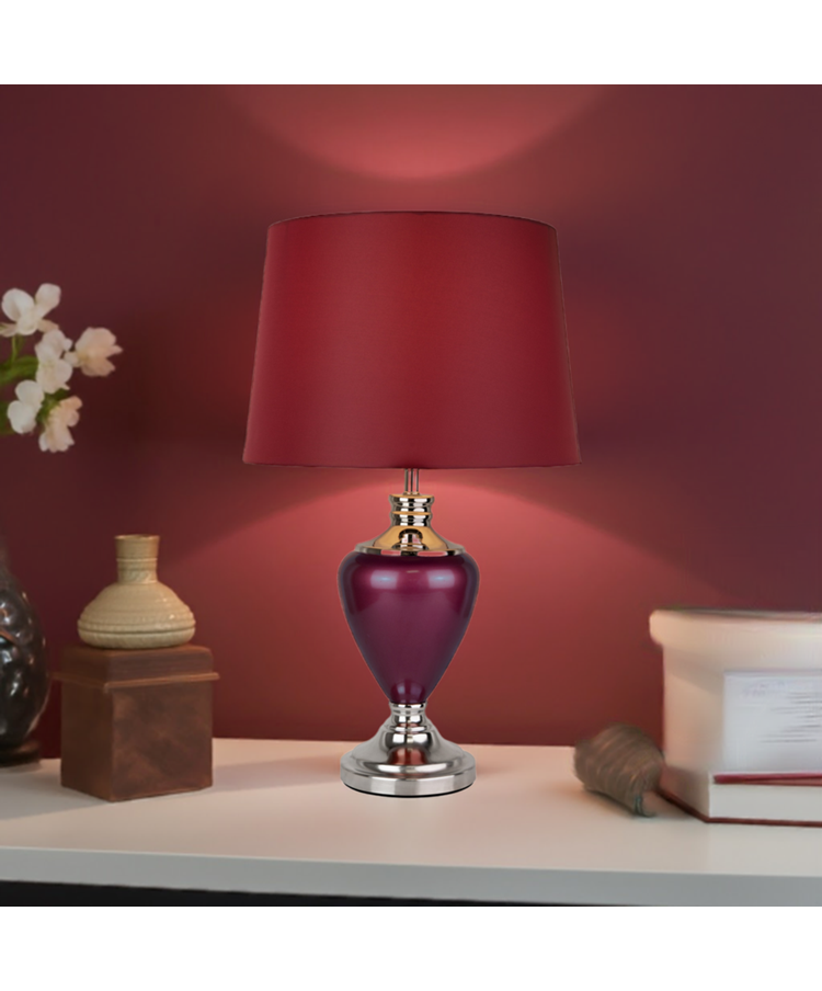 Hepburn Large Red Ceramic Table Lamp with Matching Shade - Shiny Chrome & Red Hepburn Large Red Ceramic Table Lamp with Matching Shade - Shiny Chrome & Red