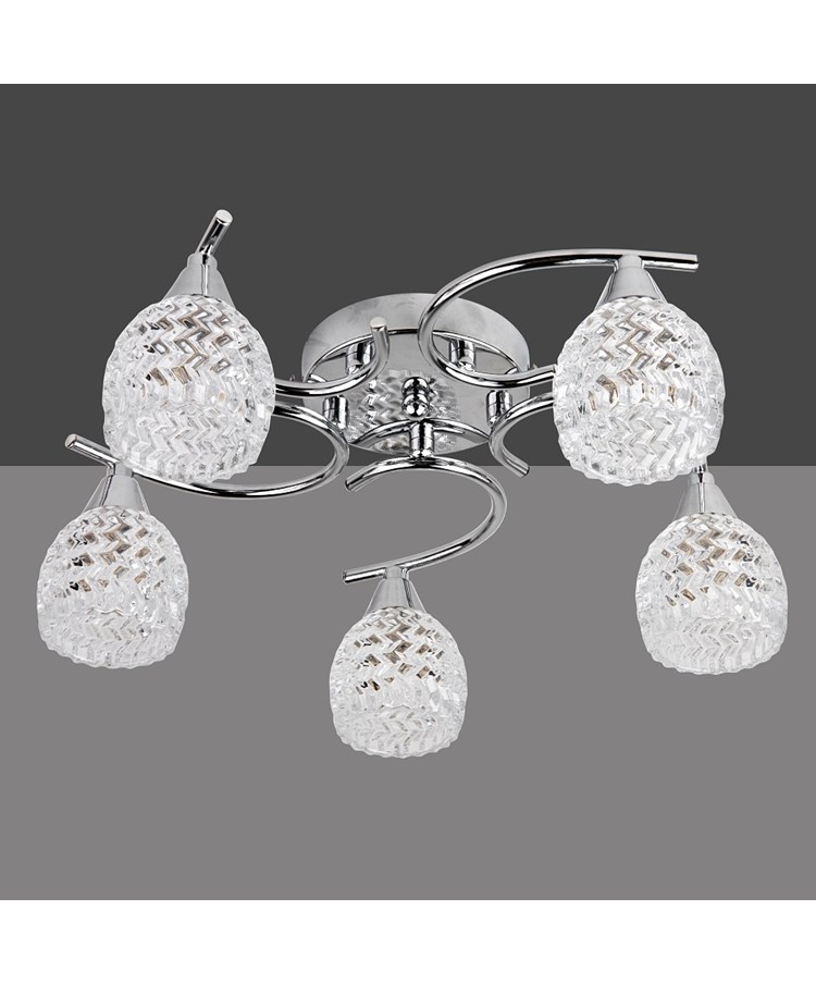 Hendon Semi Flush Silver Chrome 5 Light Ceiling Light with Crystal Glass Shades Hendon Semi Flush Silver Chrome 5 Light Ceiling Light with Crystal Glass Shades