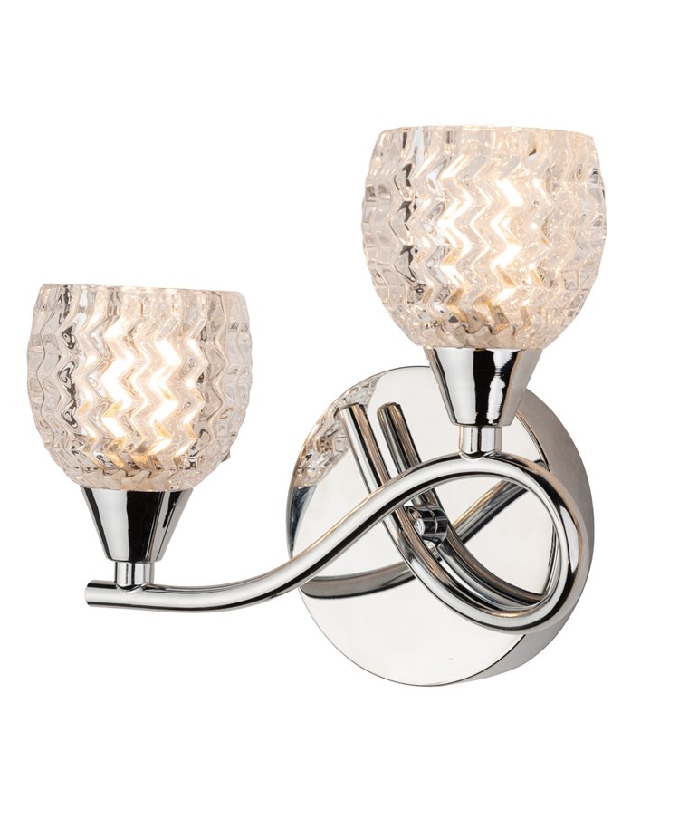 Hendon Silver Chrome Twin Double Wall Light with Crystal Glass Shades Hendon Silver Chrome Twin Double Wall Light with Crystal Glass Shades