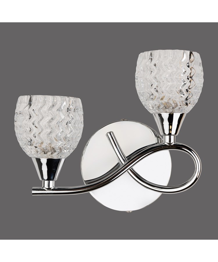 Hendon Silver Chrome Twin Double Wall Light with Crystal Glass Shades Hendon Silver Chrome Twin Double Wall Light with Crystal Glass Shades