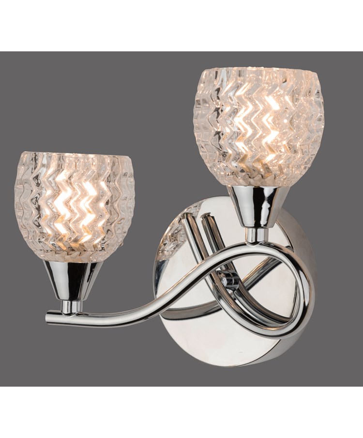 Hendon Silver Chrome Twin Double Wall Light with Crystal Glass Shades Hendon Silver Chrome Twin Double Wall Light with Crystal Glass Shades