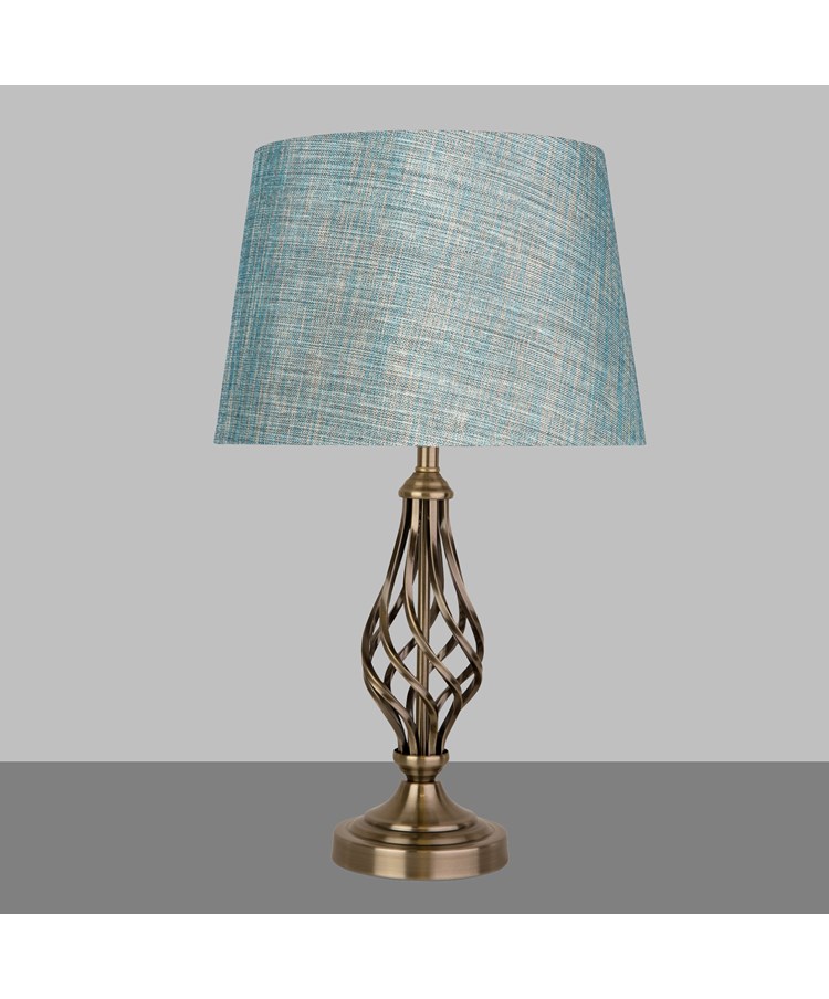 Queenswood Classic Barley Twist Table Lamp with Blue Linen Shade - Antique Brass Queenswood Classic Barley Twist Table Lamp with Blue Linen Shade - Antique Brass