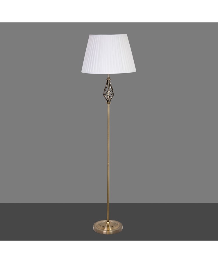 Queenswood Antique Brass Floor Lamp with Ivory Pleated Shade Queenswood Antique Brass Floor Lamp with Ivory Pleated Shade