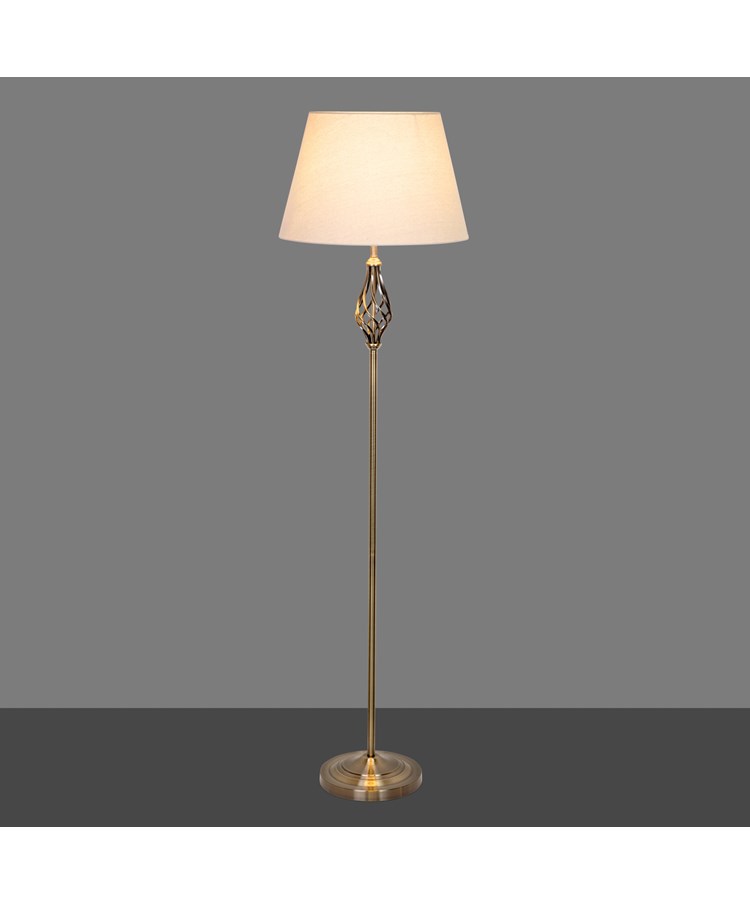 Queenswood Antique Brass Floor Lamp with Natural Linen Shade Queenswood Antique Brass Floor Lamp with Natural Linen Shade
