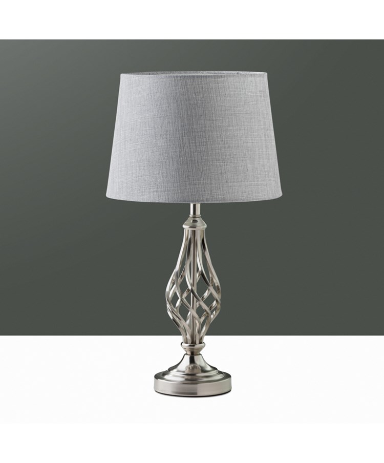 Queenswood Classic Barley Twist Table Lamp with Grey Linen Shade - Silver Chrome Queenswood Classic Barley Twist Table Lamp with Grey Linen Shade - Silver Chrome