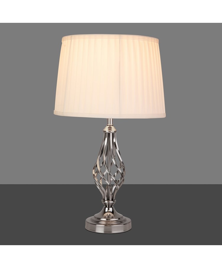 Queenswood Classic Barley Twist Table Lamp with Ivory Pleated Shade - Silver Queenswood Classic Barley Twist Table Lamp with Ivory Pleated Shade - Silver