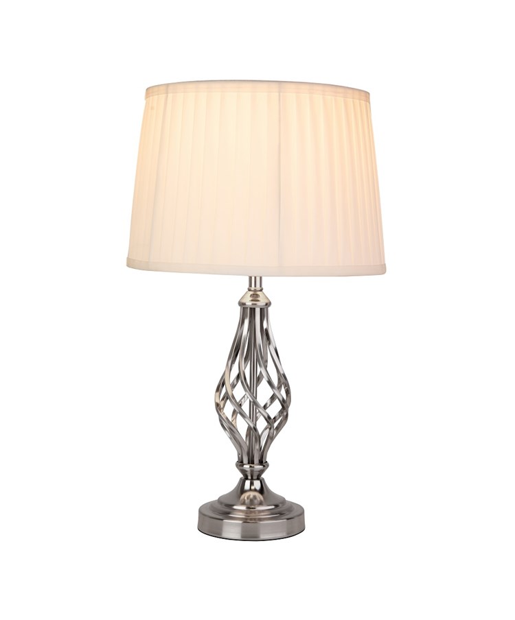 Queenswood Classic Barley Twist Table Lamp with Ivory Pleated Shade - Silver Queenswood Classic Barley Twist Table Lamp with Ivory Pleated Shade - Silver
