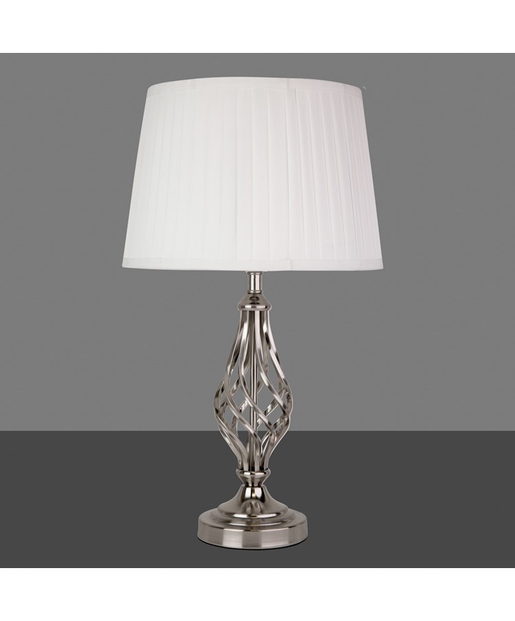 Queenswood Classic Barley Twist Table Lamp with Ivory Pleated Shade - Silver Queenswood Classic Barley Twist Table Lamp with Ivory Pleated Shade - Silver