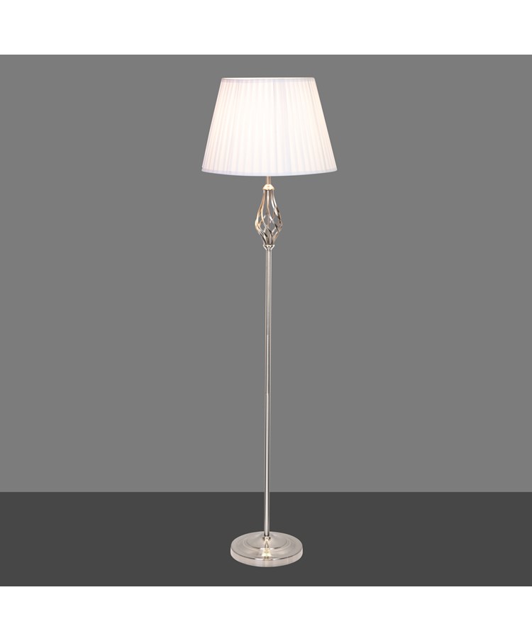 Queenswood Traditional Barley Twist Silver Floor Lamp with Ivory Pleated Shade Queenswood Traditional Barley Twist Silver Floor Lamp with Ivory Pleated Shade