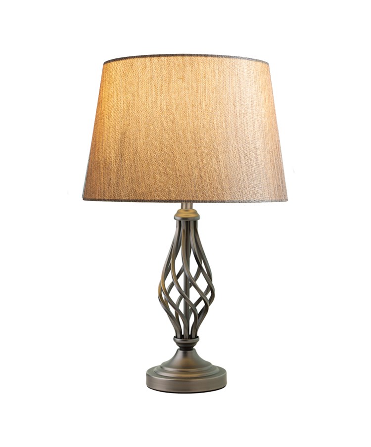 Queenswood Traditional Barley Twist Table Lamp with Charcoal Gold Shade - Pewter Queenswood Traditional Barley Twist Table Lamp with Charcoal Gold Shade - Pewter