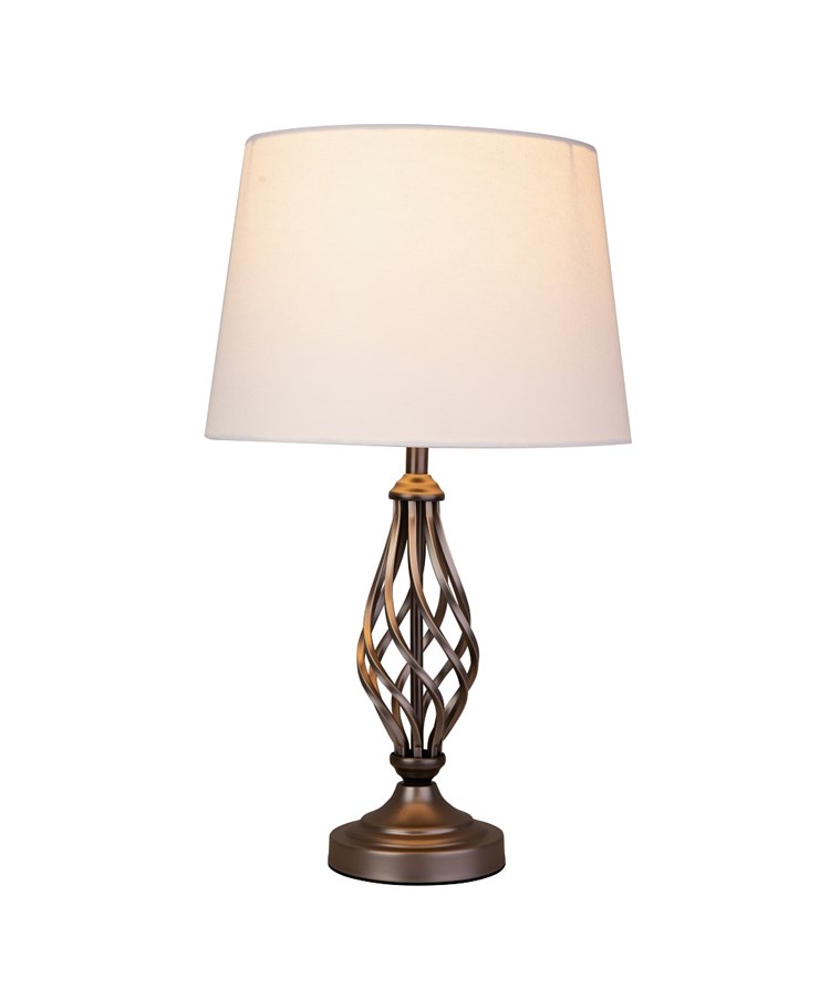 Queenswood Classic Barley Twist Table Lamp with Ivory Linen Shade - Pewter Grey