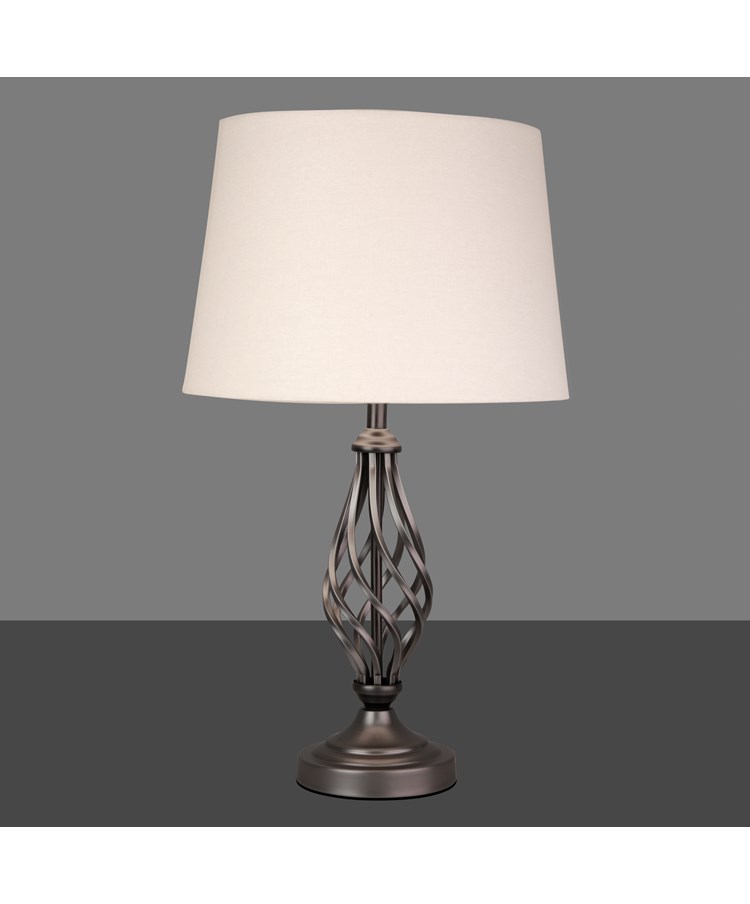 Queenswood Classic Barley Twist Table Lamp with Ivory Linen Shade - Pewter Grey Queenswood Classic Barley Twist Table Lamp with Ivory Linen Shade - Pewter Grey