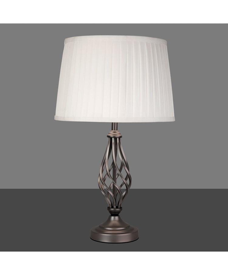 Queenswood Classic Barley Twist Table Lamp with Ivory Pleat Shade - Pewter Grey Queenswood Classic Barley Twist Table Lamp with Ivory Pleat Shade - Pewter Grey