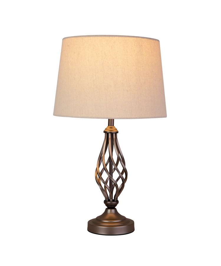 Queenswood Classic Barley Twist Table Lamp with Beige Linen Shade - Pewter Grey
