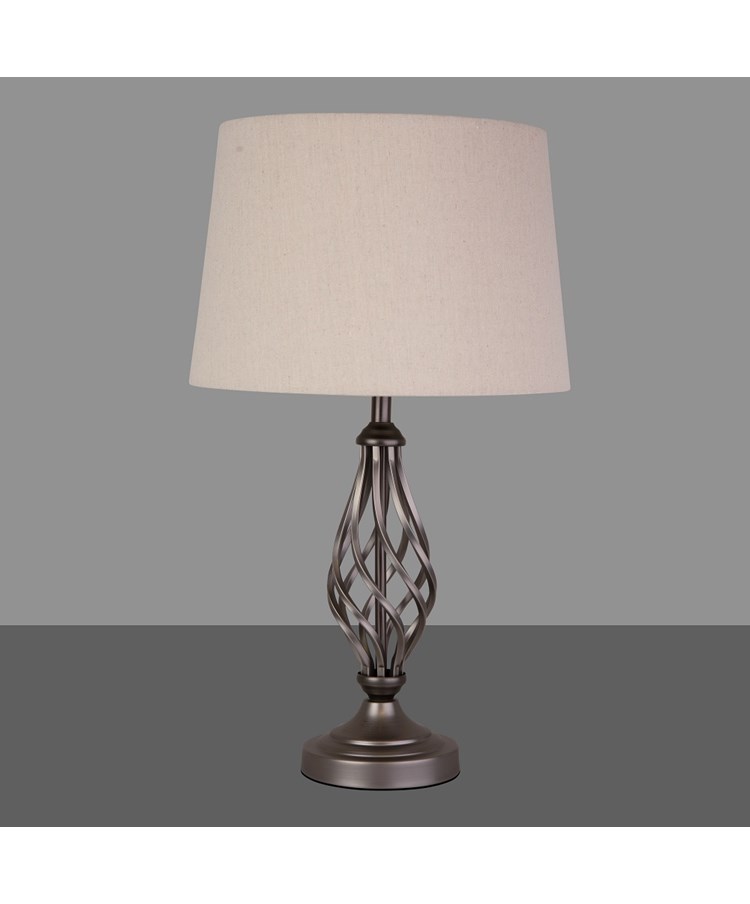 Queenswood Classic Barley Twist Table Lamp with Beige Linen Shade - Pewter Grey Queenswood Classic Barley Twist Table Lamp with Beige Linen Shade - Pewter Grey