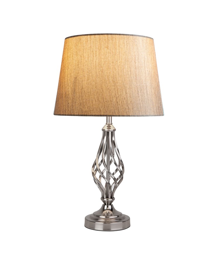 Queenswood Barley Twist Table Lamp with Charcoal Gold Shade - Silver Chrome Queenswood Barley Twist Table Lamp with Charcoal Gold Shade - Silver Chrome