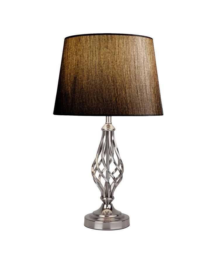 Queenswood SilverTable Lamp with Dark Charcoal Linen Shade Queenswood SilverTable Lamp with Dark Charcoal Linen Shade