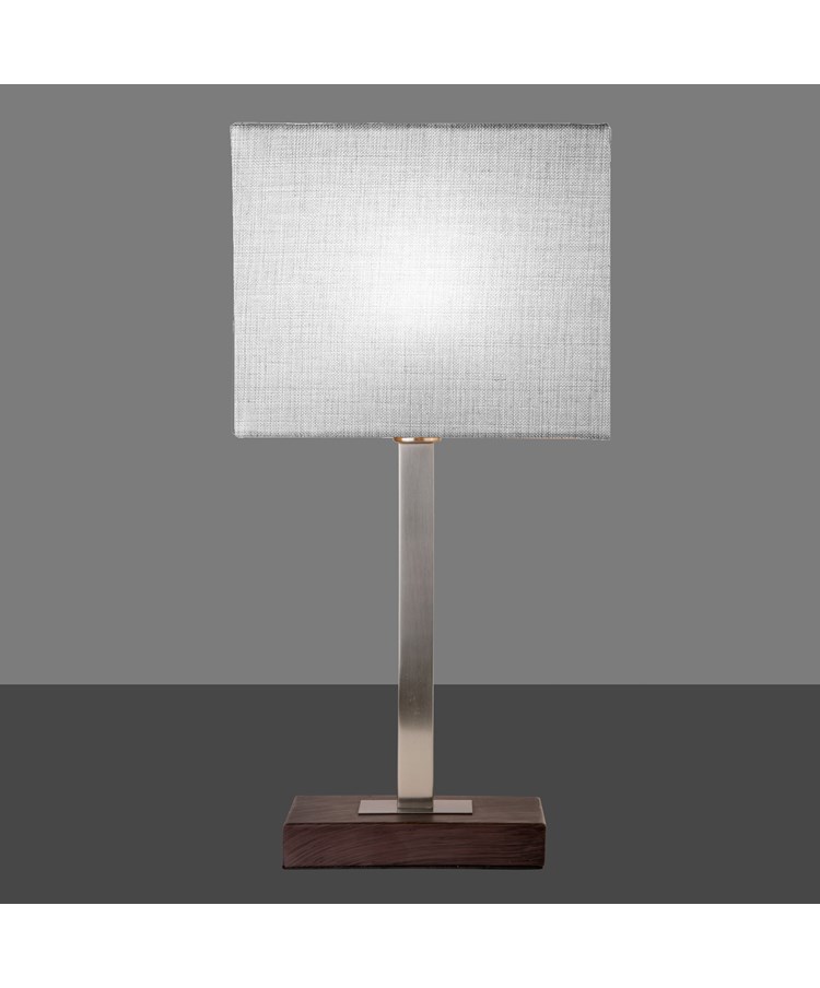 Medici Modern Rectangular Silver & Dark Wood Table Lamp - Grey Hessian Shade Medici Modern Rectangular Silver & Dark Wood Table Lamp - Grey Hessian Shade