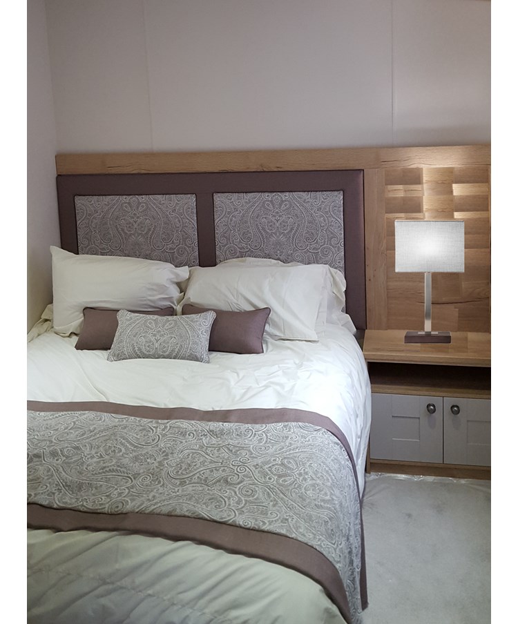 Medici Modern Rectangular Silver & Dark Wood Table Lamp - Grey Hessian Shade Medici Modern Rectangular Silver & Dark Wood Table Lamp - Grey Hessian Shade