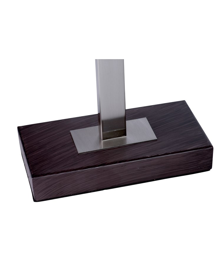 Medici Modern Rectangular Silver & Dark Wood Table Lamp - Grey Hessian Shade Medici Modern Rectangular Silver & Dark Wood Table Lamp - Grey Hessian Shade