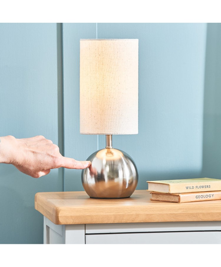 Bedford Modern Silver Brushed Metal Ball Small Touch Control Table Lamp Bedford Modern Silver Brushed Metal Ball Small Touch Control Table Lamp