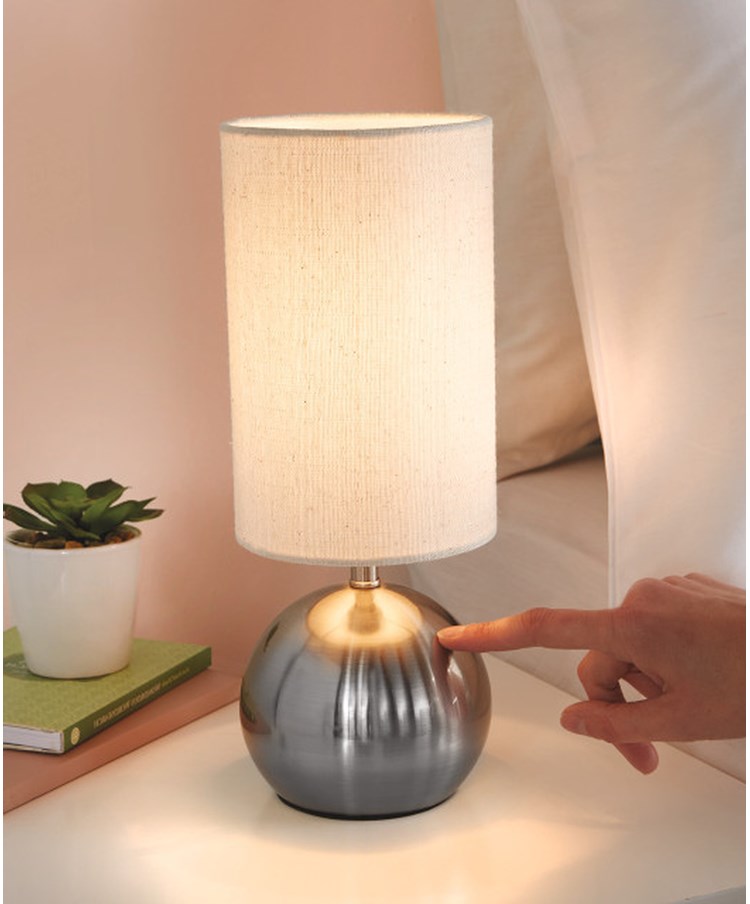 Bedford Modern Silver Brushed Metal Ball Small Touch Control Table Lamp Bedford Modern Silver Brushed Metal Ball Small Touch Control Table Lamp
