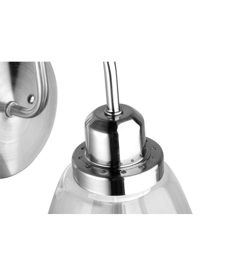 Leeto Modern Satin Silver Switched Wall Light with Glass Shade Leeto Modern Satin Silver Switched Wall Light with Glass Shade