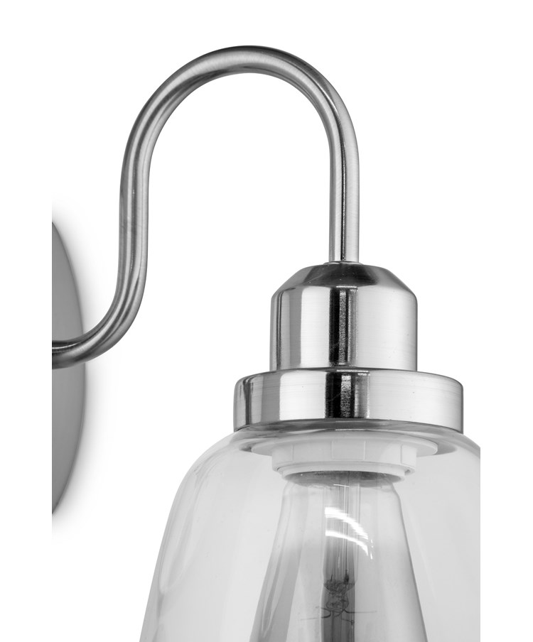 Leeto Modern Satin Silver Switched Wall Light with Glass Shade Leeto Modern Satin Silver Switched Wall Light with Glass Shade