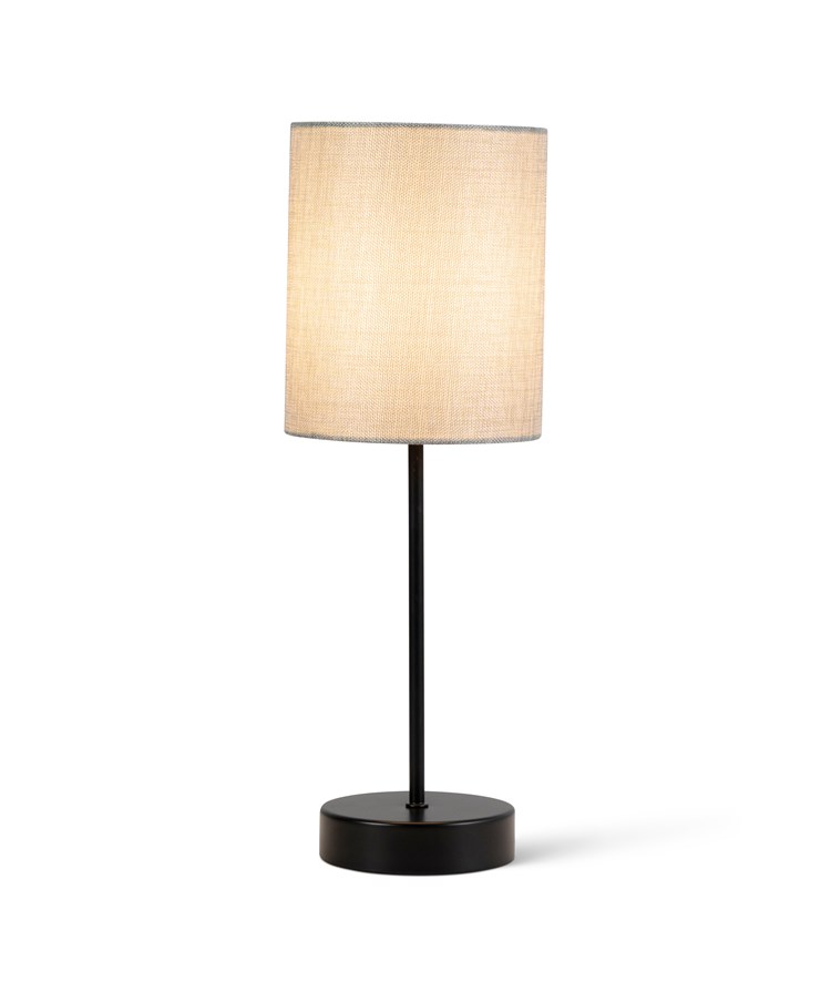 Stockholm Black Cup Stick Table Lamp with Grey Linen Cylinder Shade Stockholm Black Cup Stick Table Lamp with Grey Linen Cylinder Shade