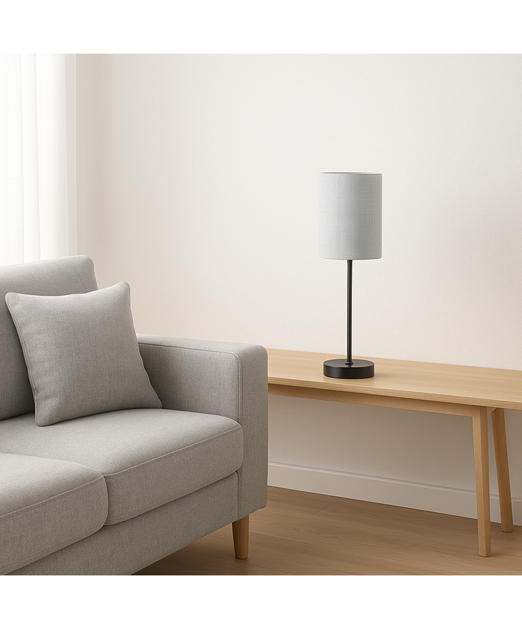 Stockholm Black Cup Stick Table Lamp with Grey Linen Cylinder Shade Stockholm Black Cup Stick Table Lamp with Grey Linen Cylinder Shade