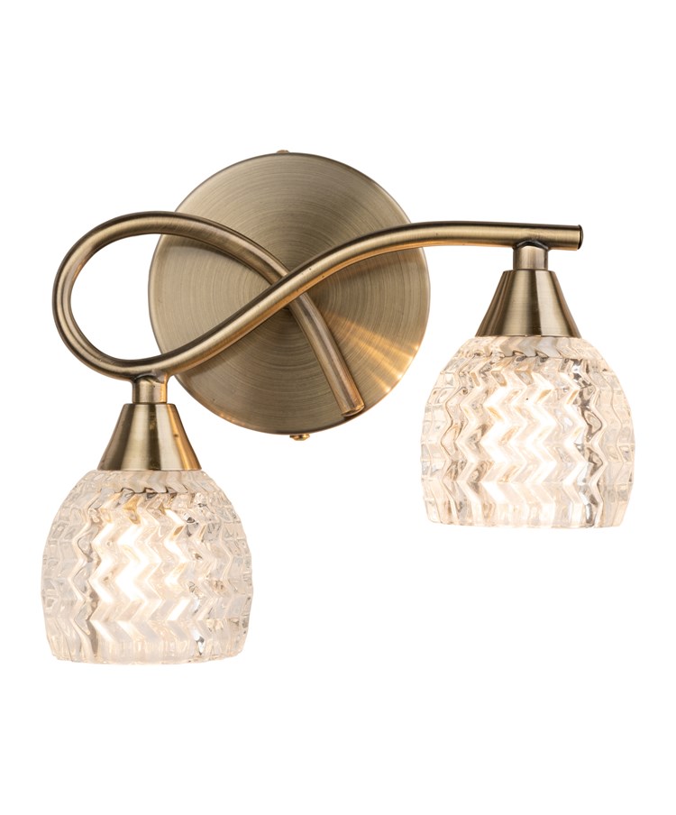 Hendon Antique Brass Twin Double Wall Light with Crystal Glass Shades Hendon Antique Brass Twin Double Wall Light with Crystal Glass Shades