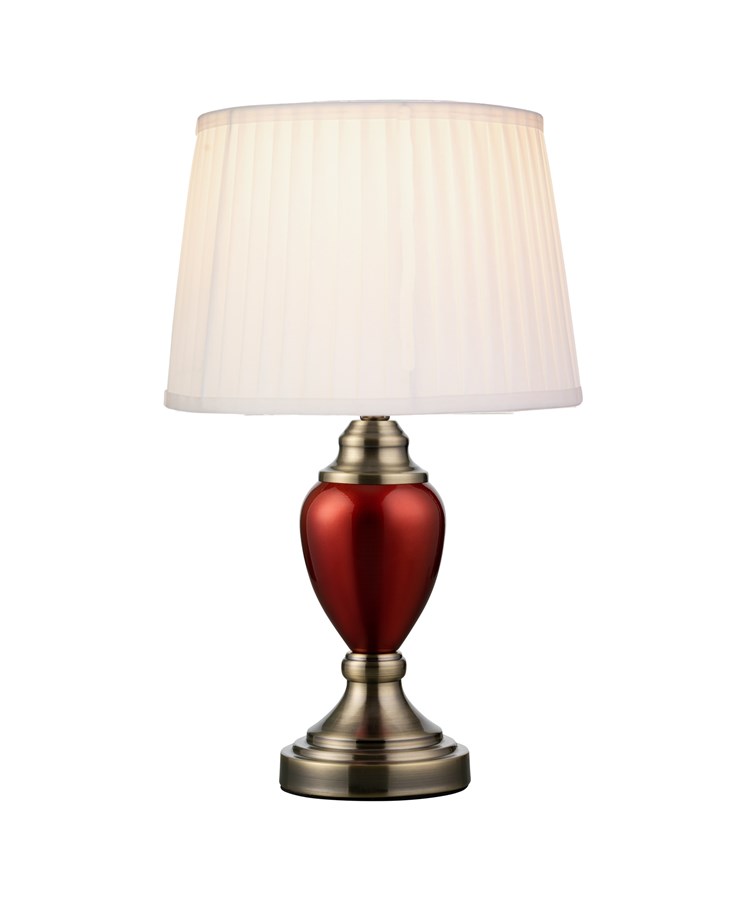 Malham Small Touch Control Table Lamp Red with Ivory Pleated Shade