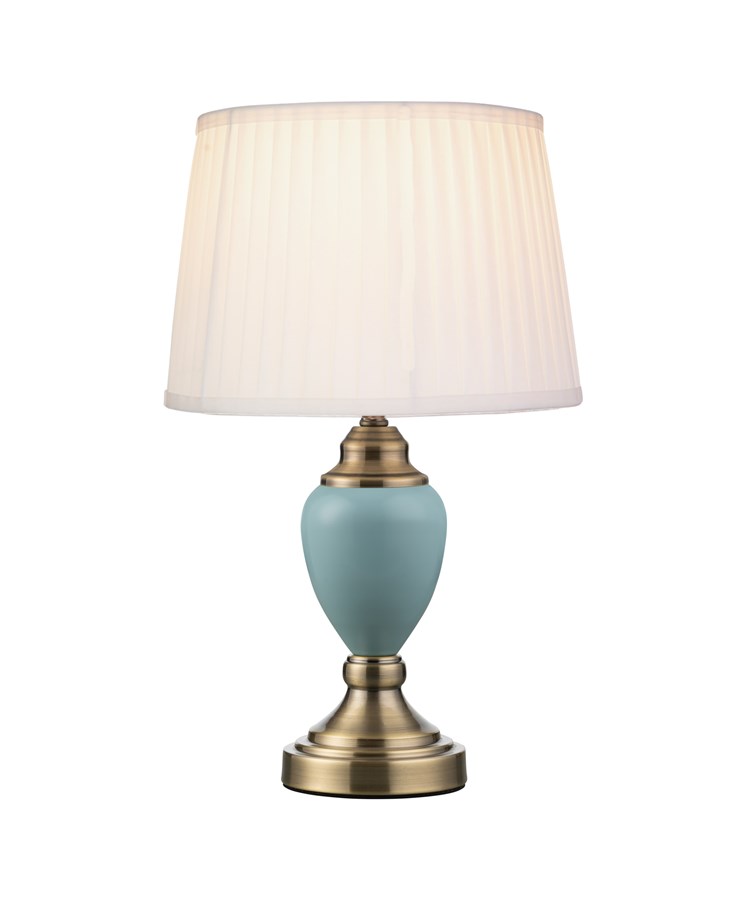Malham Small Touch Control Table Lamp Blue with Ivory Pleated Shade