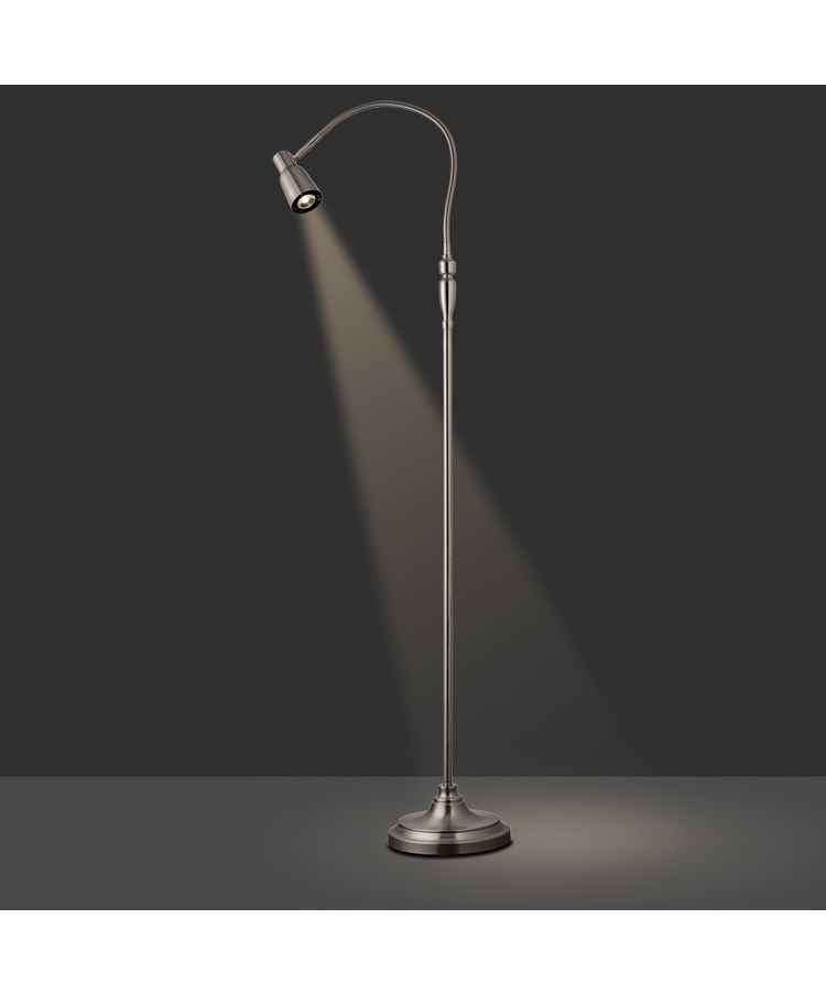 Heavyweight Modern Satin Silver Reading Floor Lamp with LED Daylight Bulb Heavyweight Modern Satin Silver Reading Floor Lamp with LED Daylight Bulb