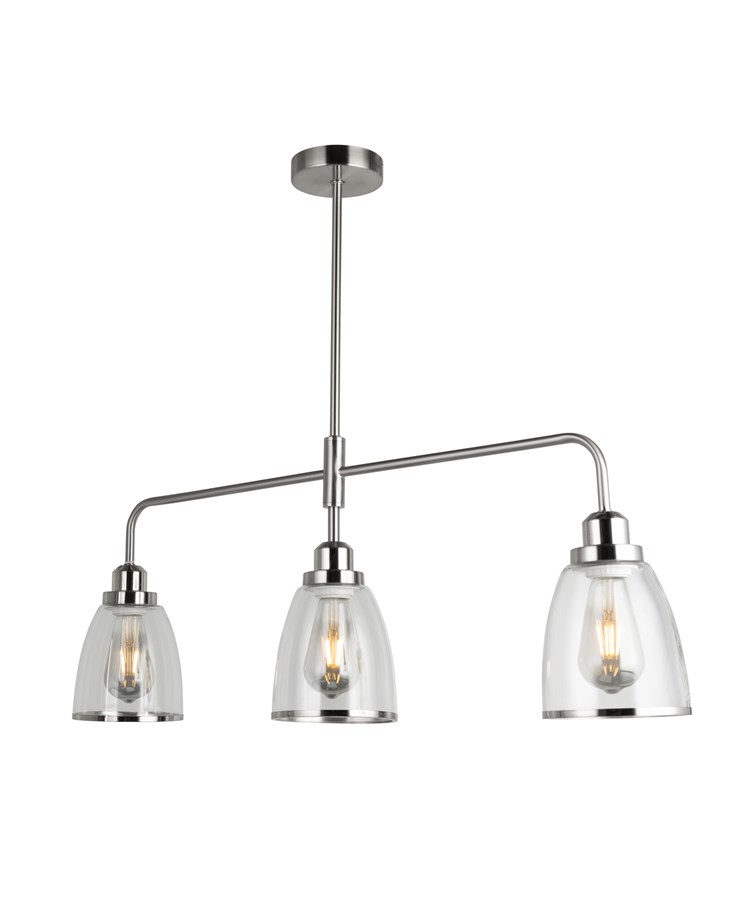 Rossi 3 Light Bar Ceiling Light - Clear Shades with Silver Rim Rossi 3 Light Bar Ceiling Light - Clear Shades with Silver Rim