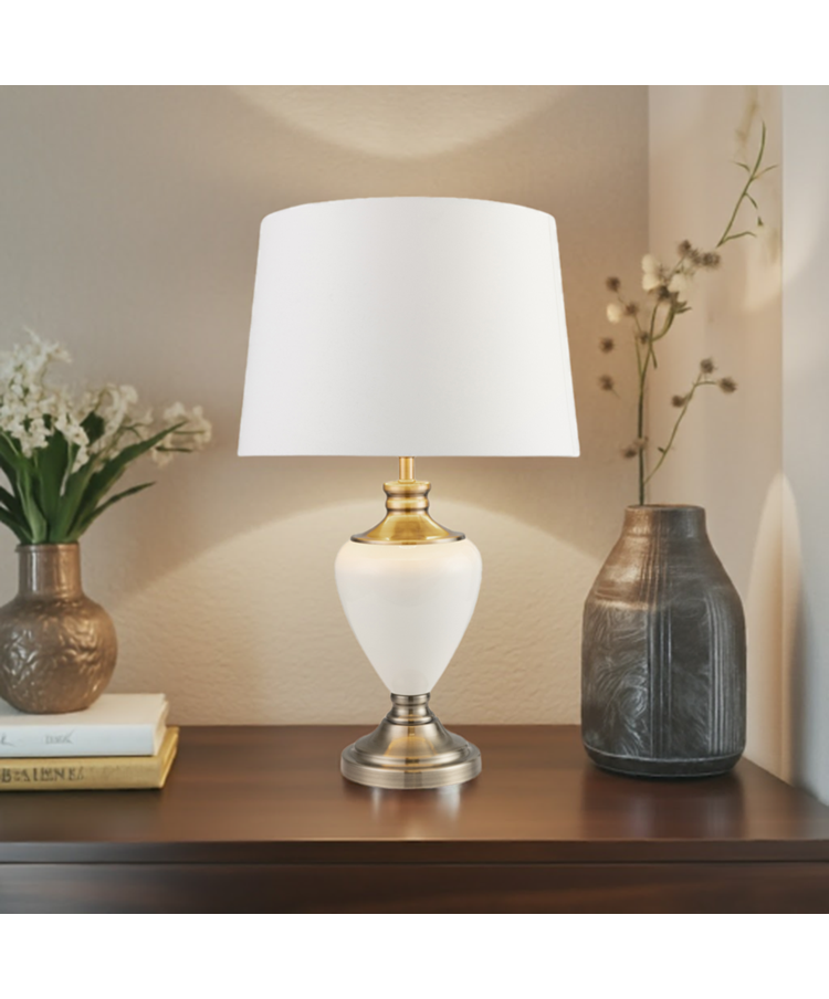 Hepburn Large Ceramic Table Lamp with Matching Shade - Cream & Gold Hepburn Large Ceramic Table Lamp with Matching Shade - Cream & Gold