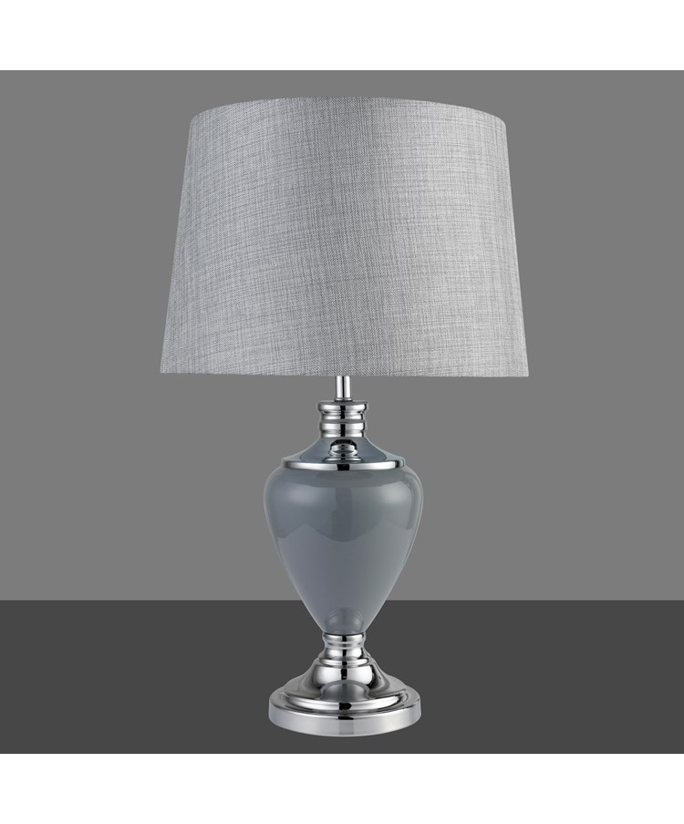 Hepburn Large Ceramic Table Lamp with Matching Shade - Grey & Chrome Hepburn Large Ceramic Table Lamp with Matching Shade - Grey & Chrome
