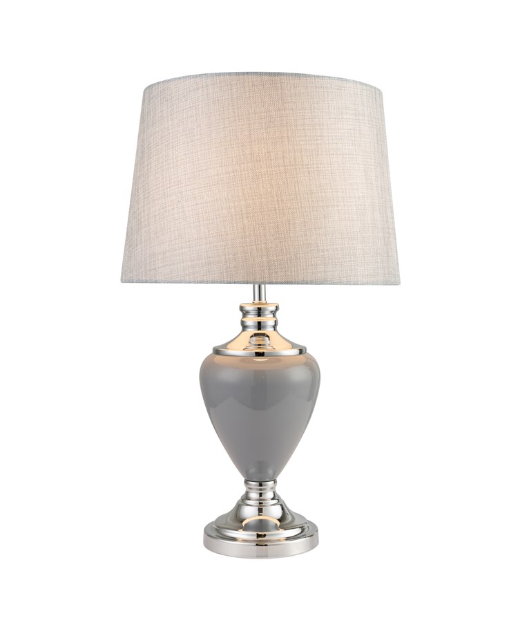 Hepburn Large Ceramic Table Lamp with Matching Shade - Grey & Chrome Hepburn Large Ceramic Table Lamp with Matching Shade - Grey & Chrome