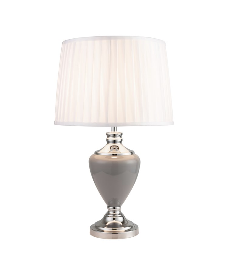 Hepburn Large Ceramic Table Lamp with Ivory Pleated Shade - Modern Grey & Silver Hepburn Large Ceramic Table Lamp with Ivory Pleated Shade - Modern Grey & Silver