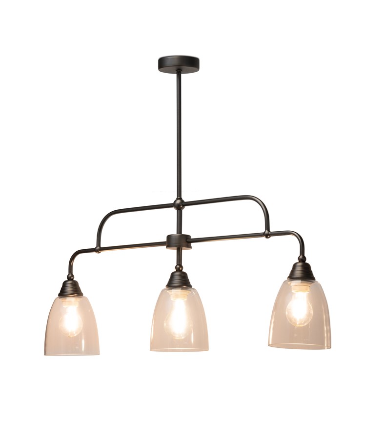 Tripoli 3 Light Bar Pendant Ceiling Light with Clear Glass Shades Tripoli 3 Light Bar Pendant Ceiling Light with Clear Glass Shades