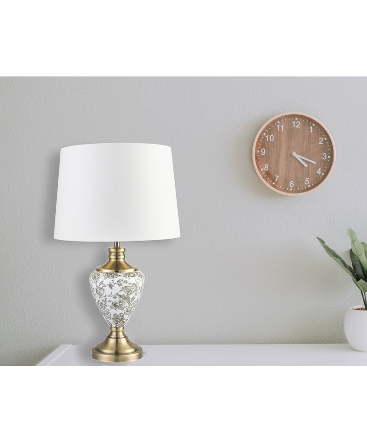 Hepburn Large Ceramic Table Lamp with Gold Lined Shade - Gold Print & Brass Hepburn Large Ceramic Table Lamp with Gold Lined Shade - Gold Print & Brass