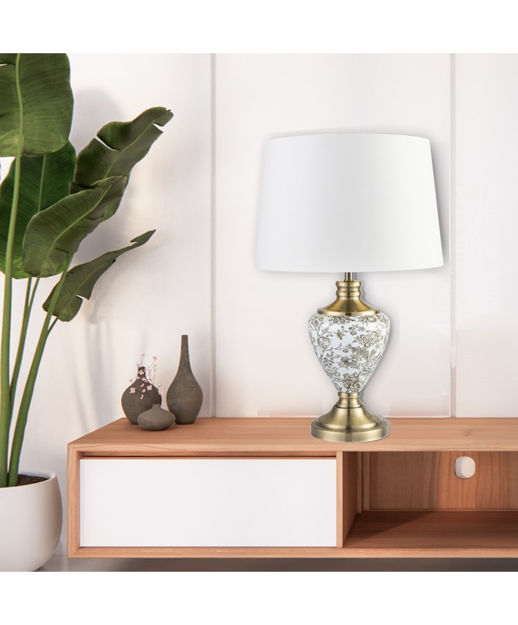 Hepburn Large Ceramic Table Lamp with Gold Lined Shade - Gold Print & Brass Hepburn Large Ceramic Table Lamp with Gold Lined Shade - Gold Print & Brass