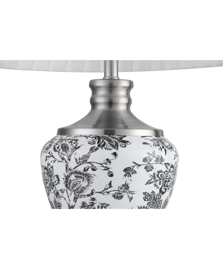 Hepburn Large Ceramic Table Lamp with Ivory Pleat Shade - Black Print & Silver