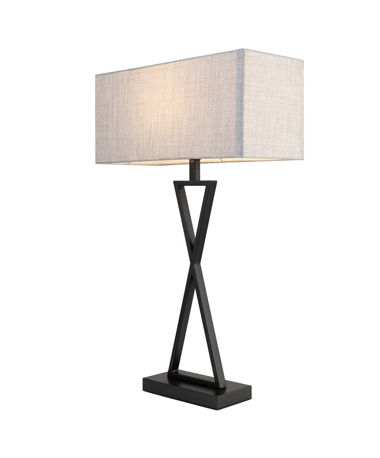 Large X Style Modern Rectangle Statement Table Lamp with Grey Shade - Black Large X Style Modern Rectangle Statement Table Lamp with Grey Shade - Black