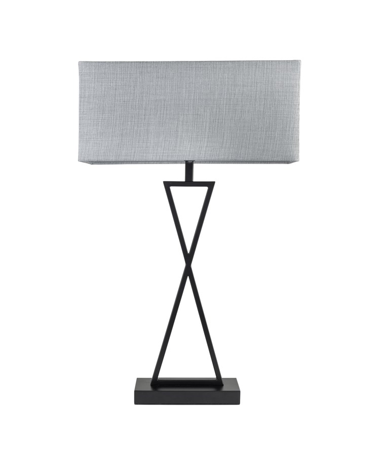 Large X Style Modern Rectangle Statement Table Lamp with Grey Shade - Black Large X Style Modern Rectangle Statement Table Lamp with Grey Shade - Black