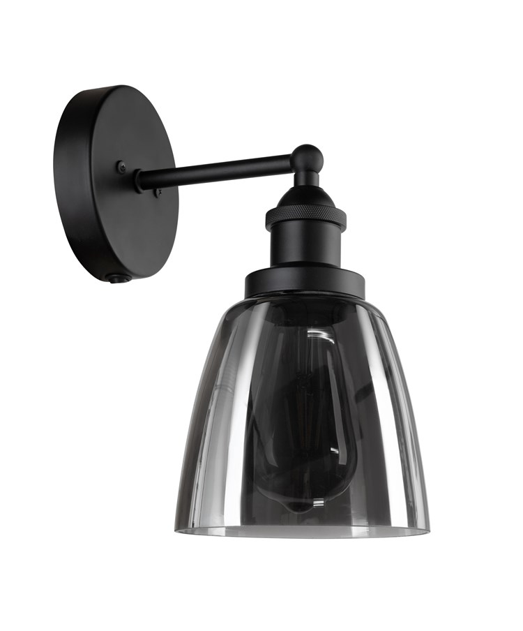 Echo Black Switched Modern Industrial Wall Light - Smoked Glass Shade Echo Black Switched Modern Industrial Wall Light - Smoked Glass Shade