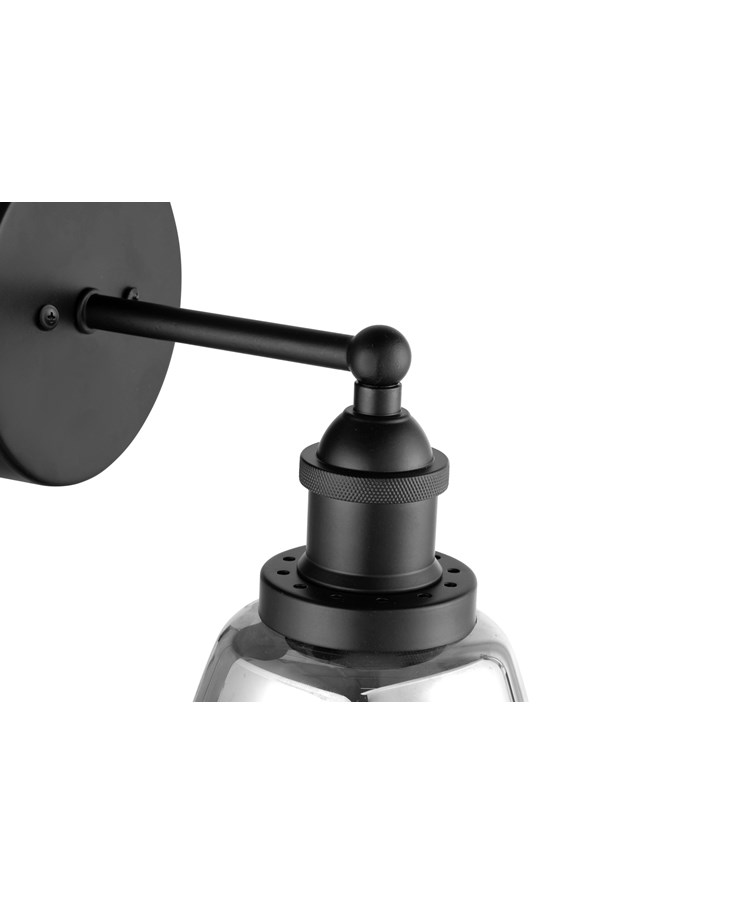 Echo Black Unswitched Modern Industrial Wall Light - Smoked Glass Shade Echo Black Unswitched Modern Industrial Wall Light - Smoked Glass Shade