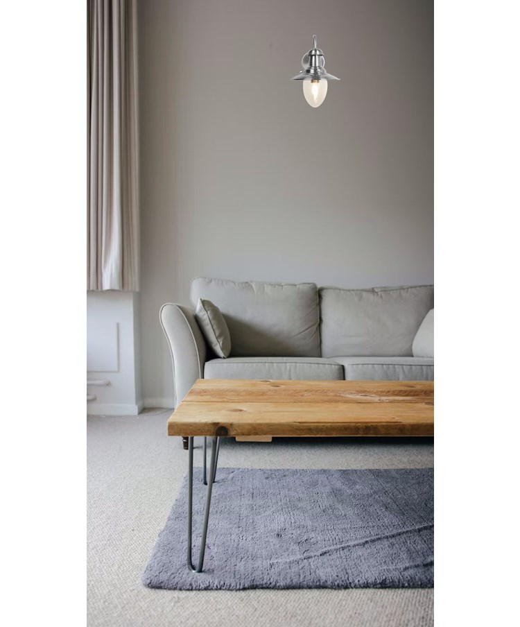 Fisherman Style Unswitched Wall Light - Satin Silver with Seeded Glass Shades Fisherman Style Unswitched Wall Light - Satin Silver with Seeded Glass Shades