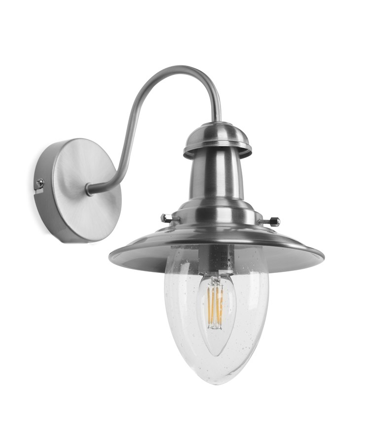 Fisherman Style Unswitched Wall Light - Satin Silver with Seeded Glass Shades Fisherman Style Unswitched Wall Light - Satin Silver with Seeded Glass Shades